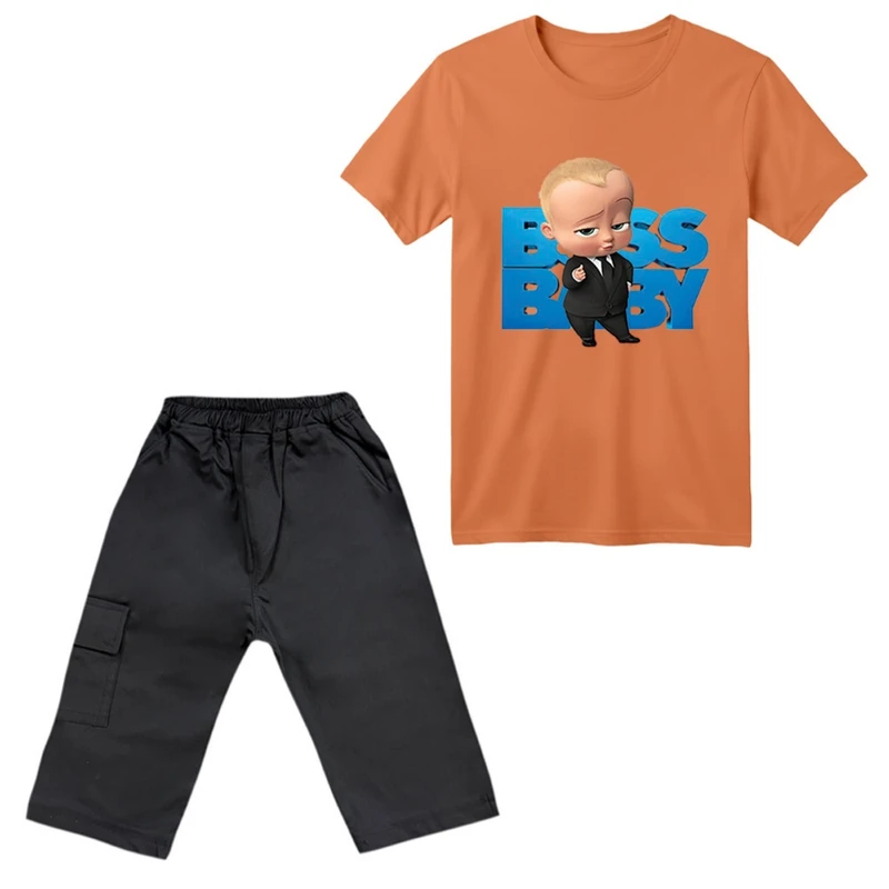 ست تی‌شرت آستین کوتاه و شلوارک پسرانه مدل بچه رئیس کد ۱