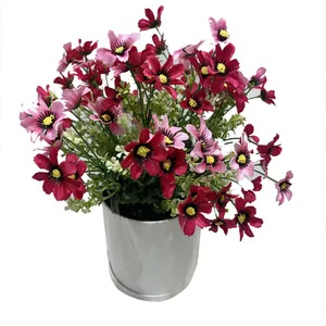 گلدان به همراه گل مصنوعی مدل بنفشه 3 بوته