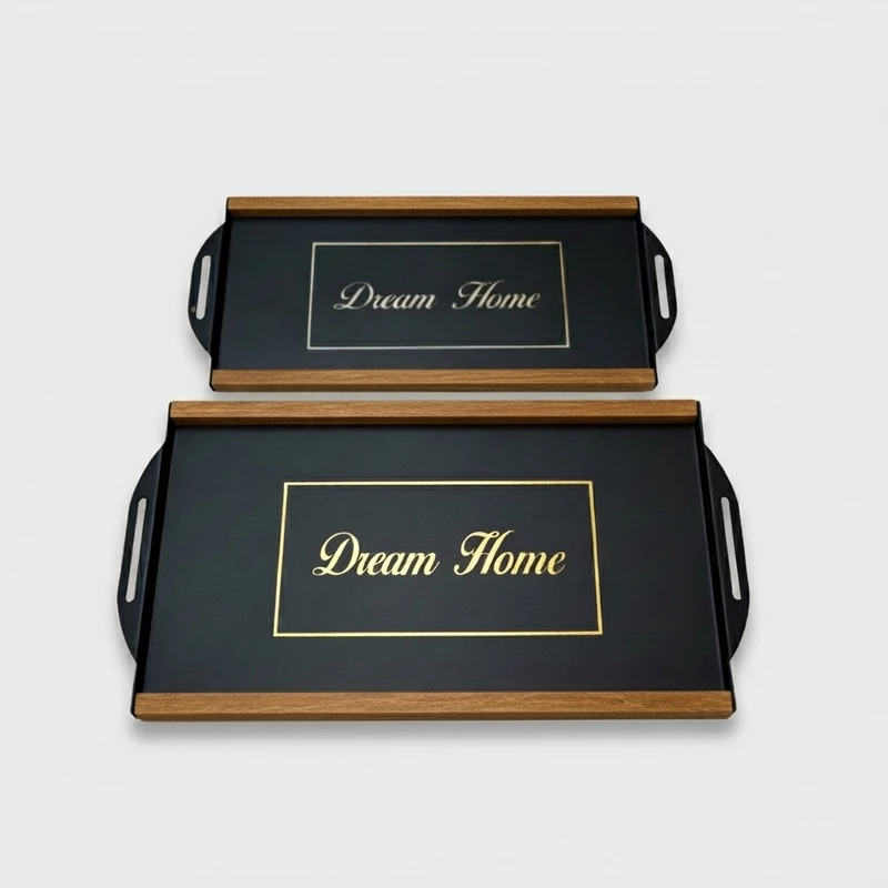 سینی دسته دار مدل مستطیل طرح Dream Home مجموعه دو عددی