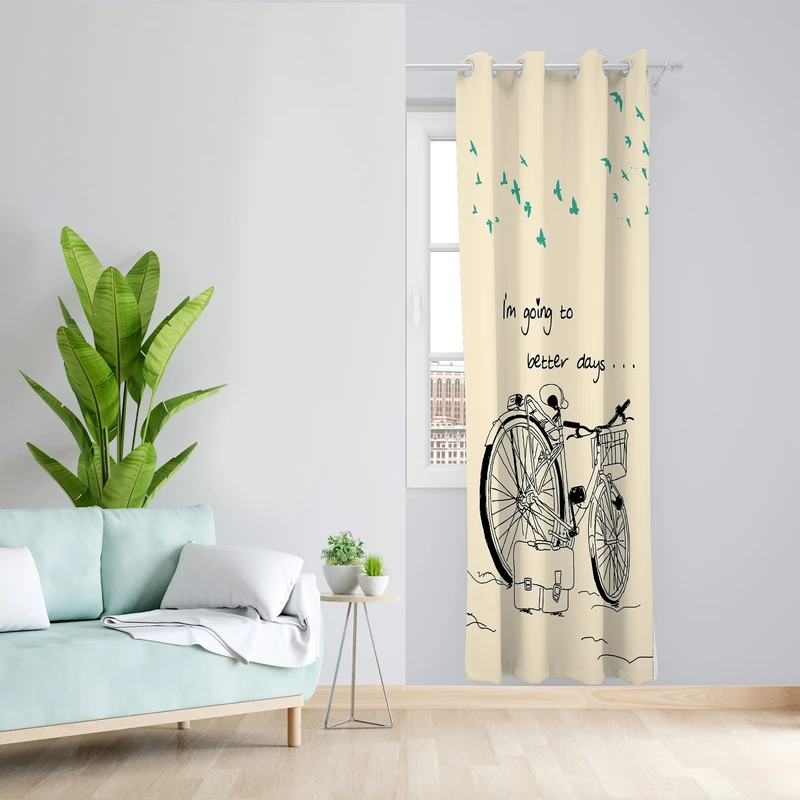 پرده طرح دوچرخه مدل مخمل پانچی کد L 1160L Z سایز 140x200 سانتی متر