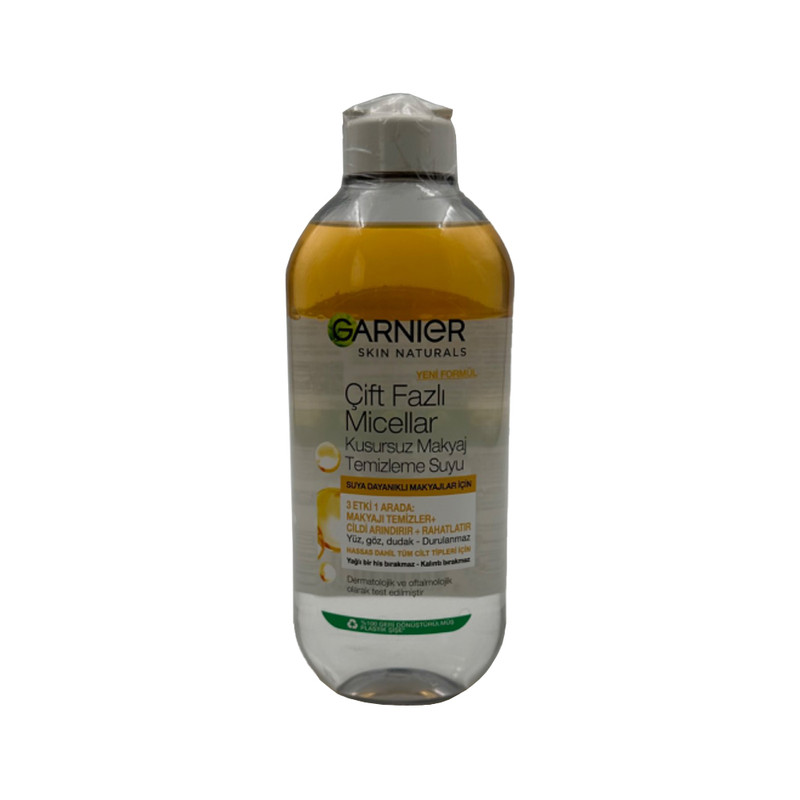 محلول پاک کننده آرایش صورت گارنیه مدل  Cift fazli micellar حجم 400 میلی لیتر
