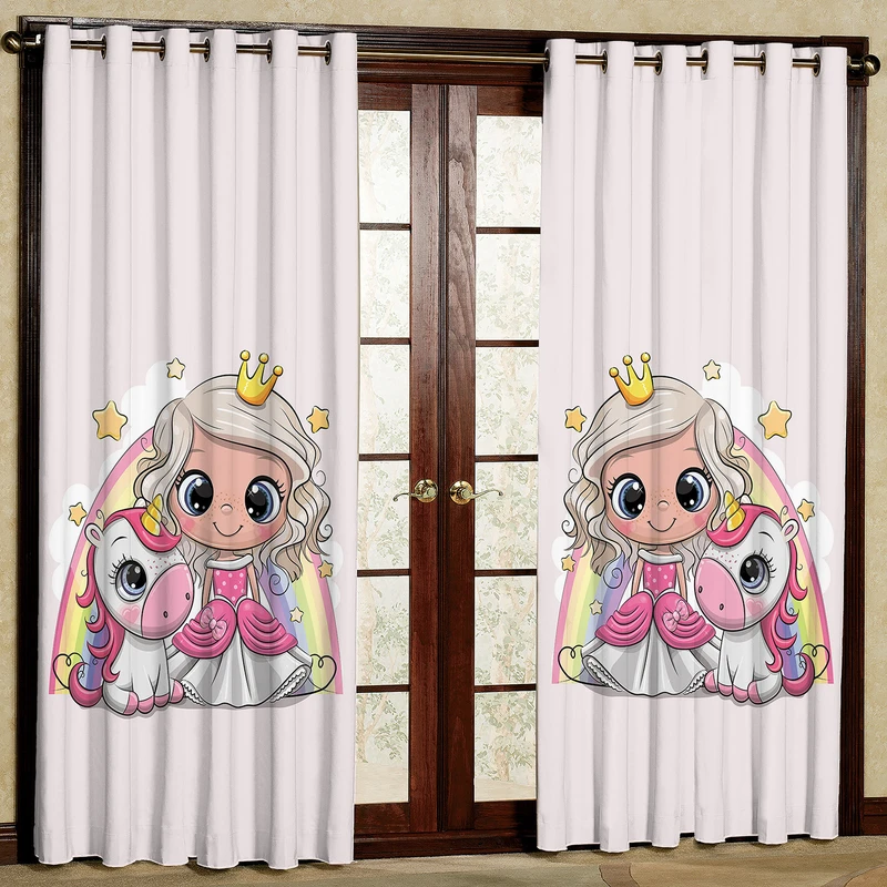 پرده مدل دختر و اسب تک شاخ مخمل پانچی کد 1083 سایز 140x280 سانتی متر