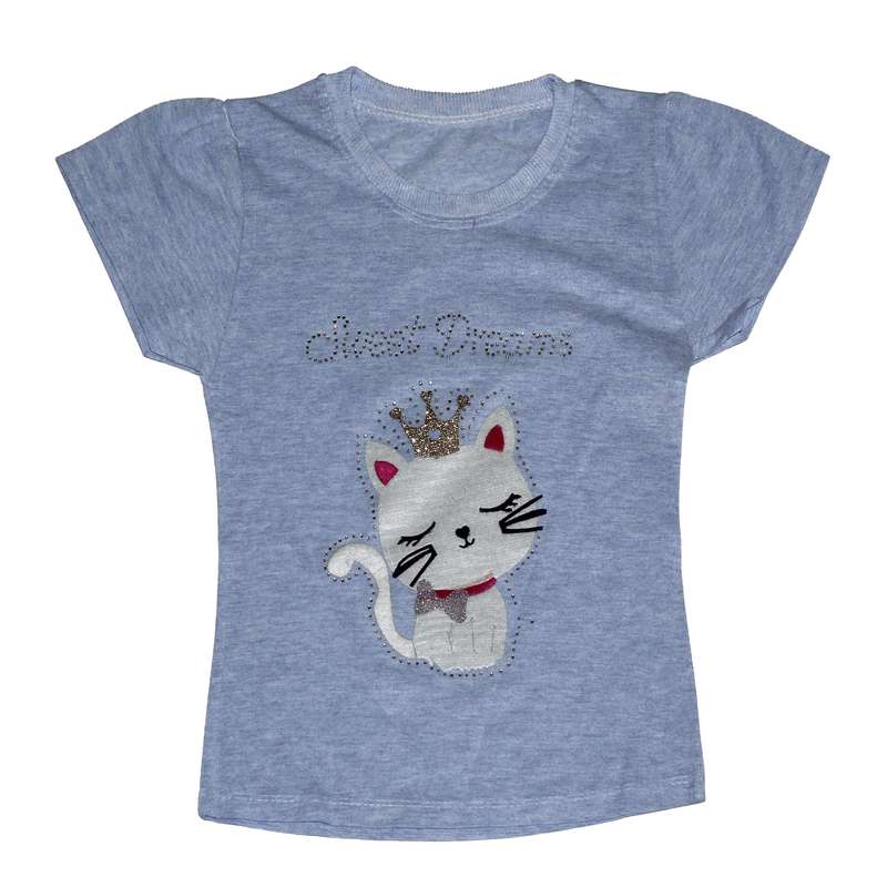تی شرت آستین کوتاه دخترانه مدل Cat-BL