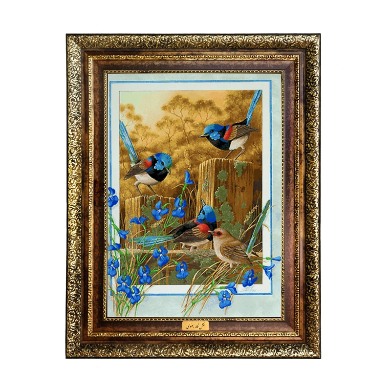 تابلو فرش ماشینی نقش نگار رضوی طرح پرندگان کد 1057H