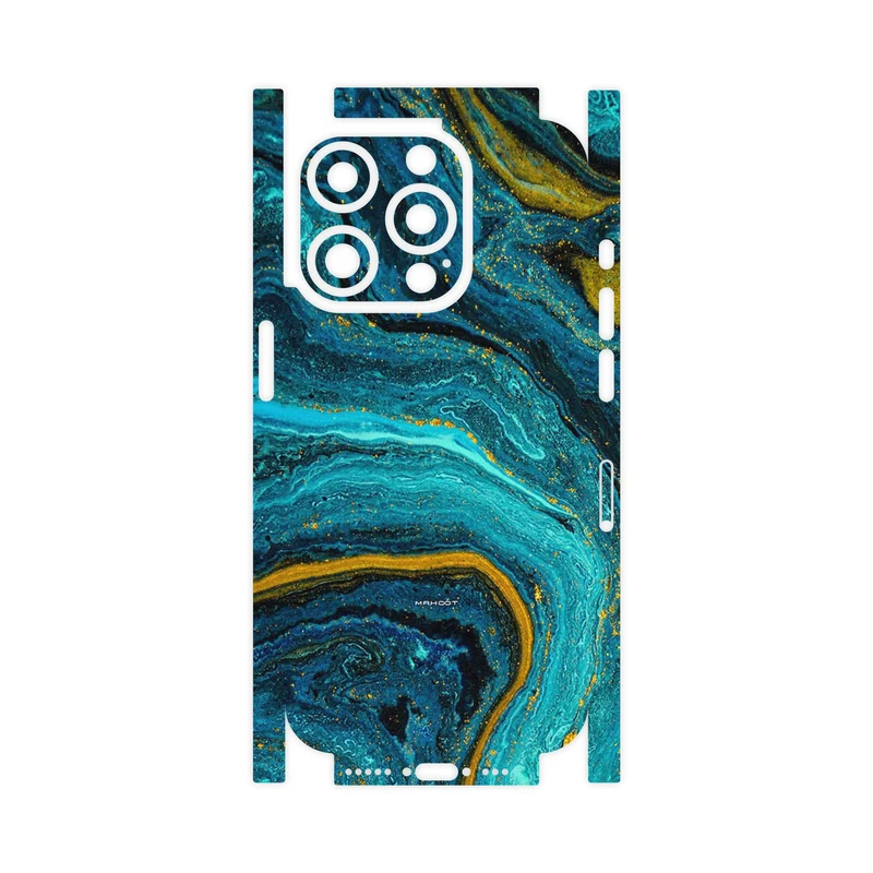 برچسب پوششی ماهوت مدل Turquoise marblewith golden streaks-FullSkin مناسب برای گوشی موبایل اپل iPhone 15 Pro