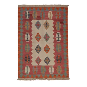 گلیم دستبافت دو متری مدل قشقایی کد 4040802 زمینه کرم