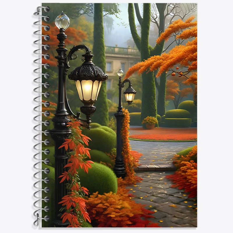 دفتر زبان 50 برگ خندالو مدل سه خط طرح باغ پاییزی کد F6747