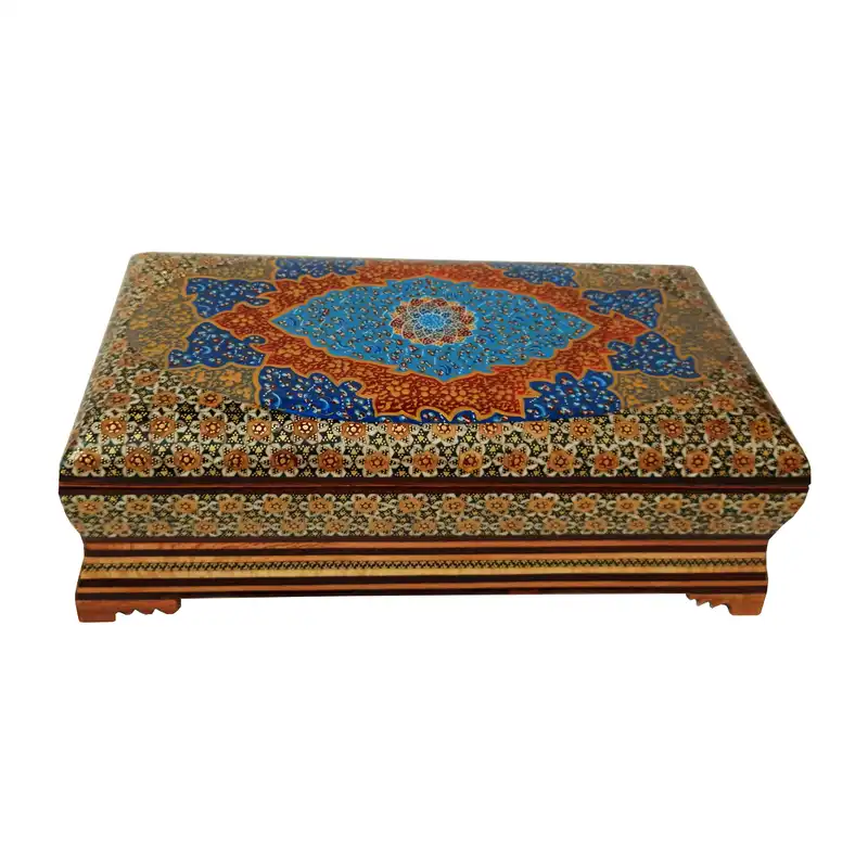 ست جعبه دستمال کاغذی و جعبه کارد و چنگال خاتم کاری مدل تذهیب AB