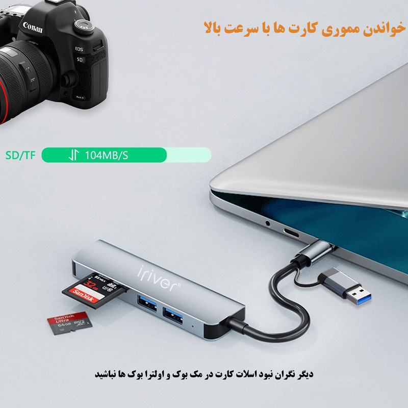 هاب و کارت خوان 5 پورت USB 3.0 آیریور مدل  HU-2 DUAL