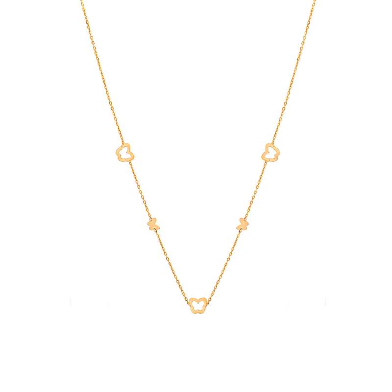 گردنبند طلا 18 عیار بچگانه دخترانه الی گلد گالری مدل پروانه پر و خالی