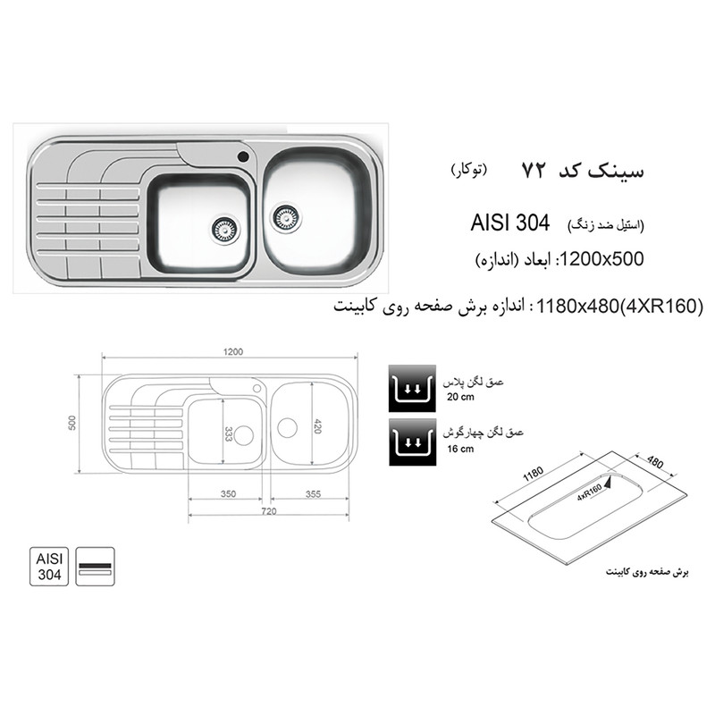 سینک اخوان کد 72 توکار