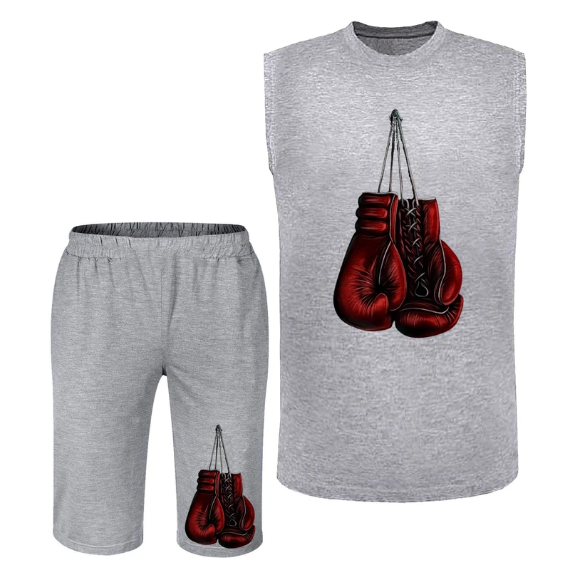 ست تاپ و شلوارک راحتی مردانه مدل A463 طرح دستکش بوکس