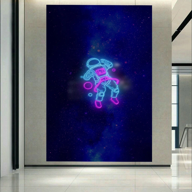 پوستر پارچه ای طرح کهکشان و فضانورد مدل نئون کد AR20080