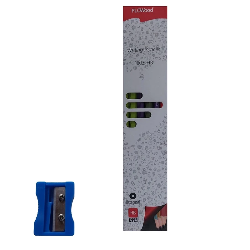 مداد مشکی فلاوود مدل رنگین کمانی به همراه تراش بسته 13 عددی