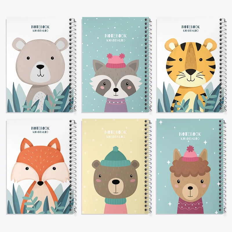 دفتر مشق 100 برگ خندالو طرح حیوانات بامزه کد 136 مجموعه 6 عددی