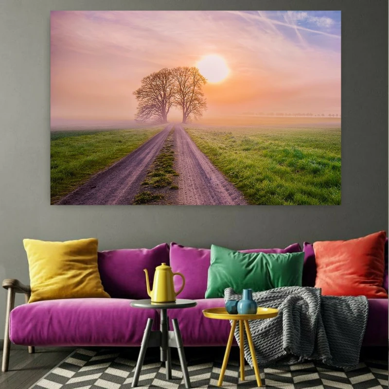 تابلو بوم طرح مخمل مدل غروب دشت کد BK1162