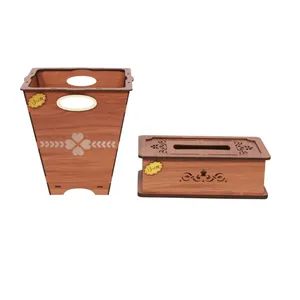 ست جا دستمال کاغذی و سطل زباله چوب آرا مدل JK120 