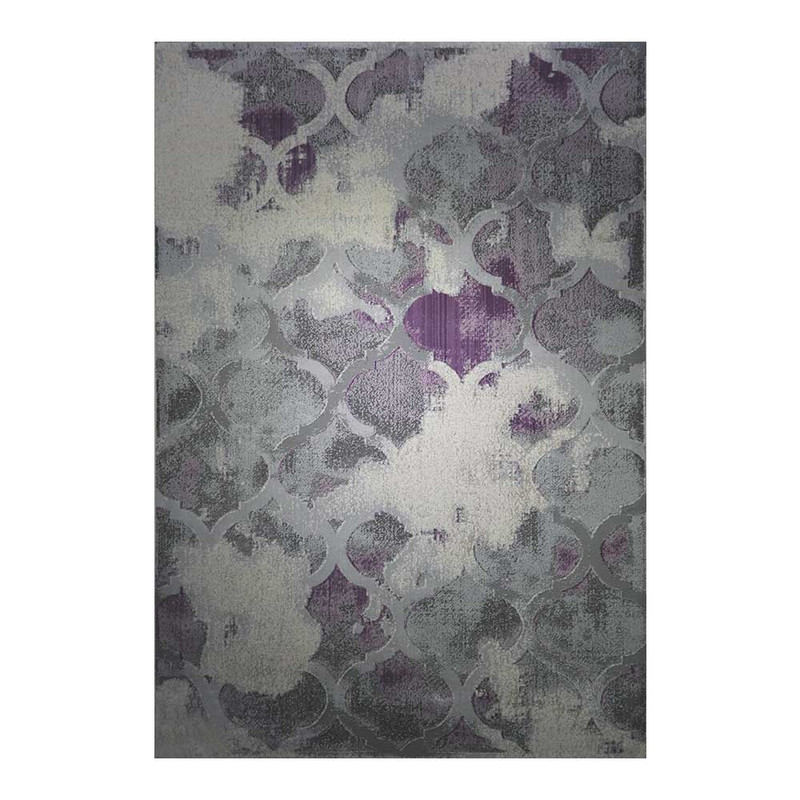 فرش ماشینی 420 شانه زمینه کرم حاشیه بنفش مدل کالرفول کد 1405