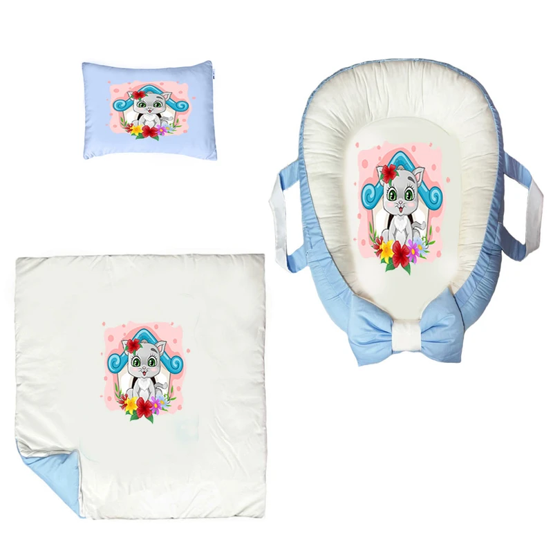 سرویس خواب سه تکه نوزاد ناریکو مدل گارد محافظ دار طرح گربه کد 092