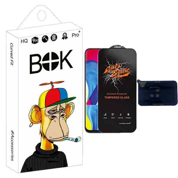 محافظ صفحه نمایش بوک مدل Antistatic Guard مناسب برای گوشی موبایل سامسونگ Galaxy A10 به همراه محافظ لنز دوربین 3D