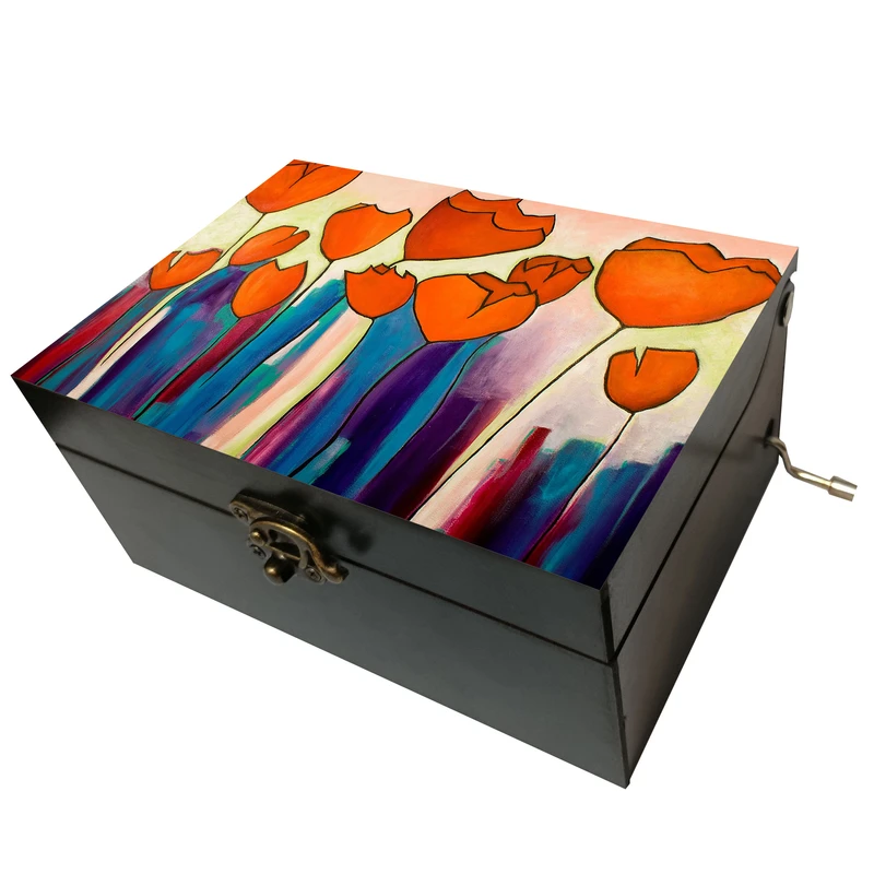 جعبه موزیکال مدل هندلی طرح نقاشی گل کد T1080