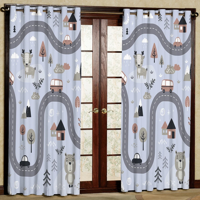  پرده مدل جاده و حیوانات مخمل پانچی کد 4709 سایز 200x140 سانتی متر