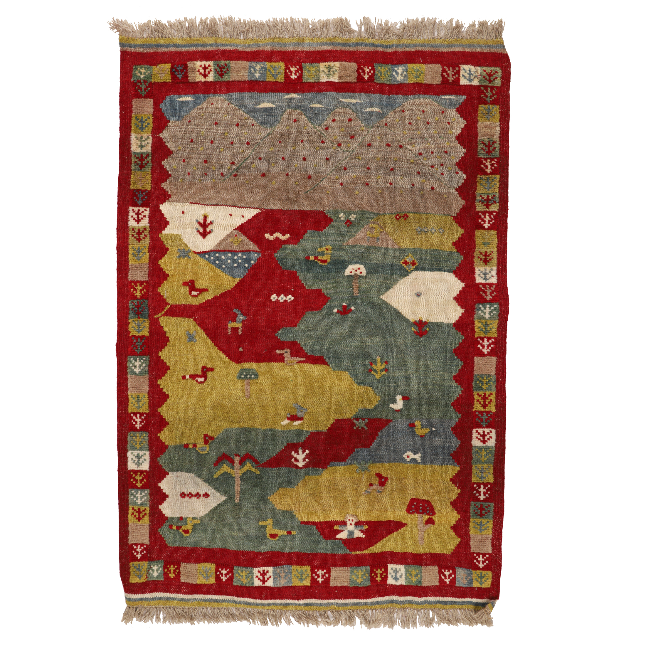 گلیم دستبافت یک و نیم متری طرح قشقایی کد 140351 