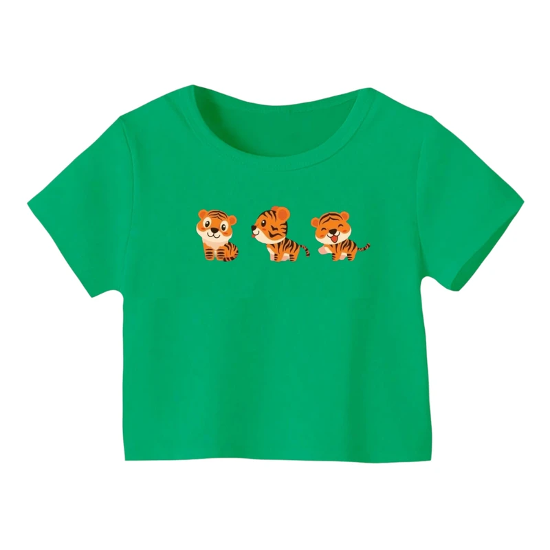 کراپ‌ تی‌شرت آستین کوتاه زنانه مدل ببر کد ۲