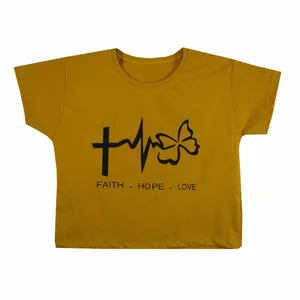 کراپ‌تاپ آستین کوتاه زنانه مدل ضربان رنگ خردلی