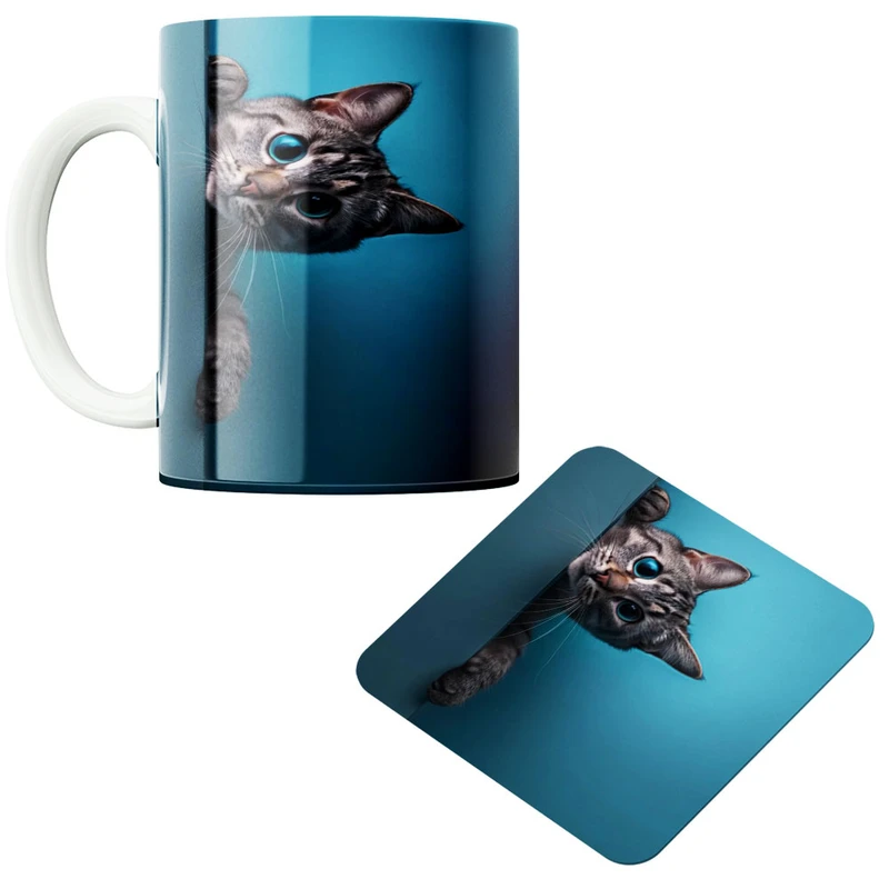 ماگ پاد آفرین مدل گربه کد 539 به همراه زیر لیوانی 