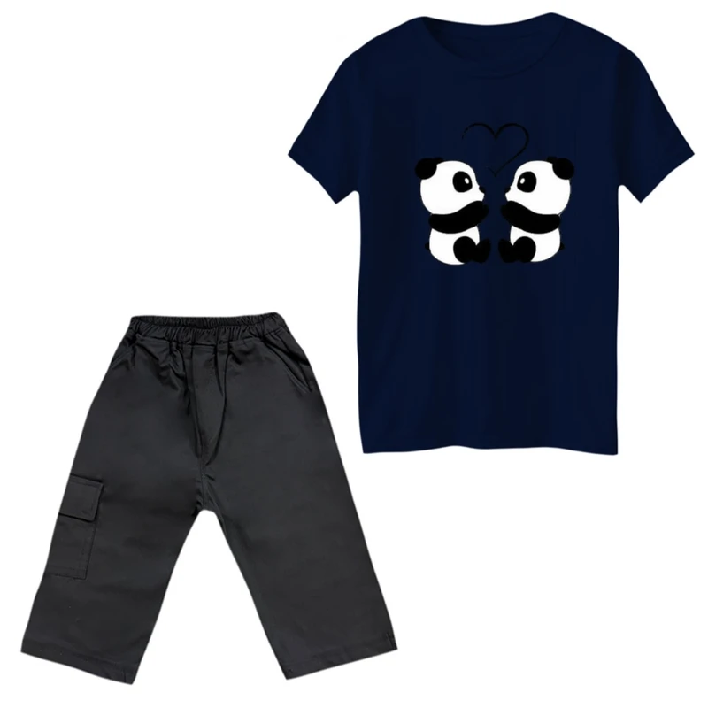 ست تی‌شرت و شلوارک پسرانه مدل پاندا عاشق