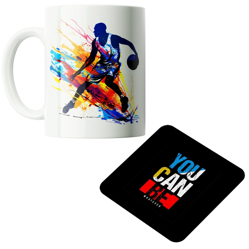 ماگ پاد آفرین مدل بسکتبالیست ورزشی بازیکن بسکتبال  کد PZ314 به همراه زیرلیوانی