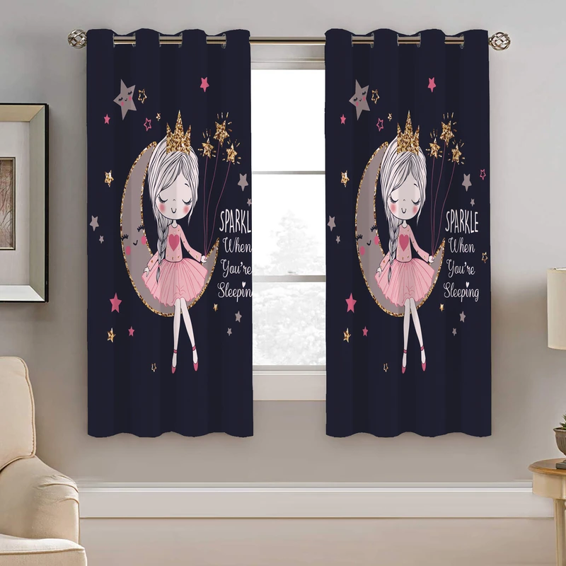 پرده نیروانا طرح دختر و ماه کودک مدل مخمل کد 8213 سایز 140×200 سانتی متر