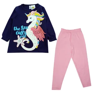 ست تی شرت آستین بلند و شلوار دخترانه مدل اسب تکشاخ رنگ صورتی