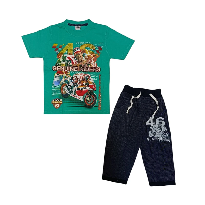 ست تی‌شرت آستین کوتاه و شلوارک راحتی پسرانه مدل موتور ASH1227