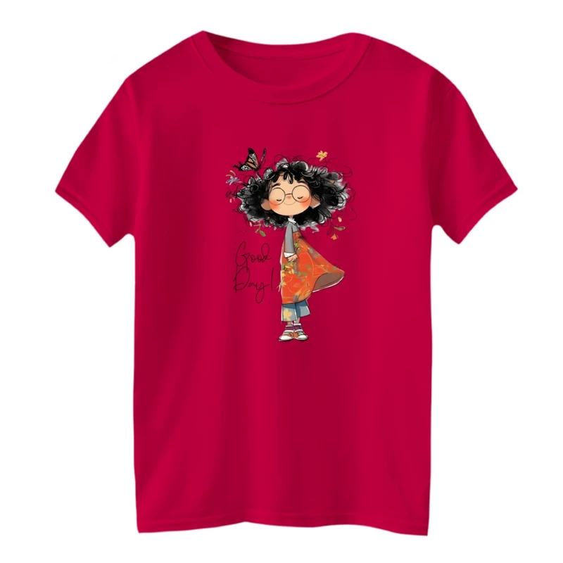 تی شرت آستین کوتاه بچگانه مدل دخترک و پروانه