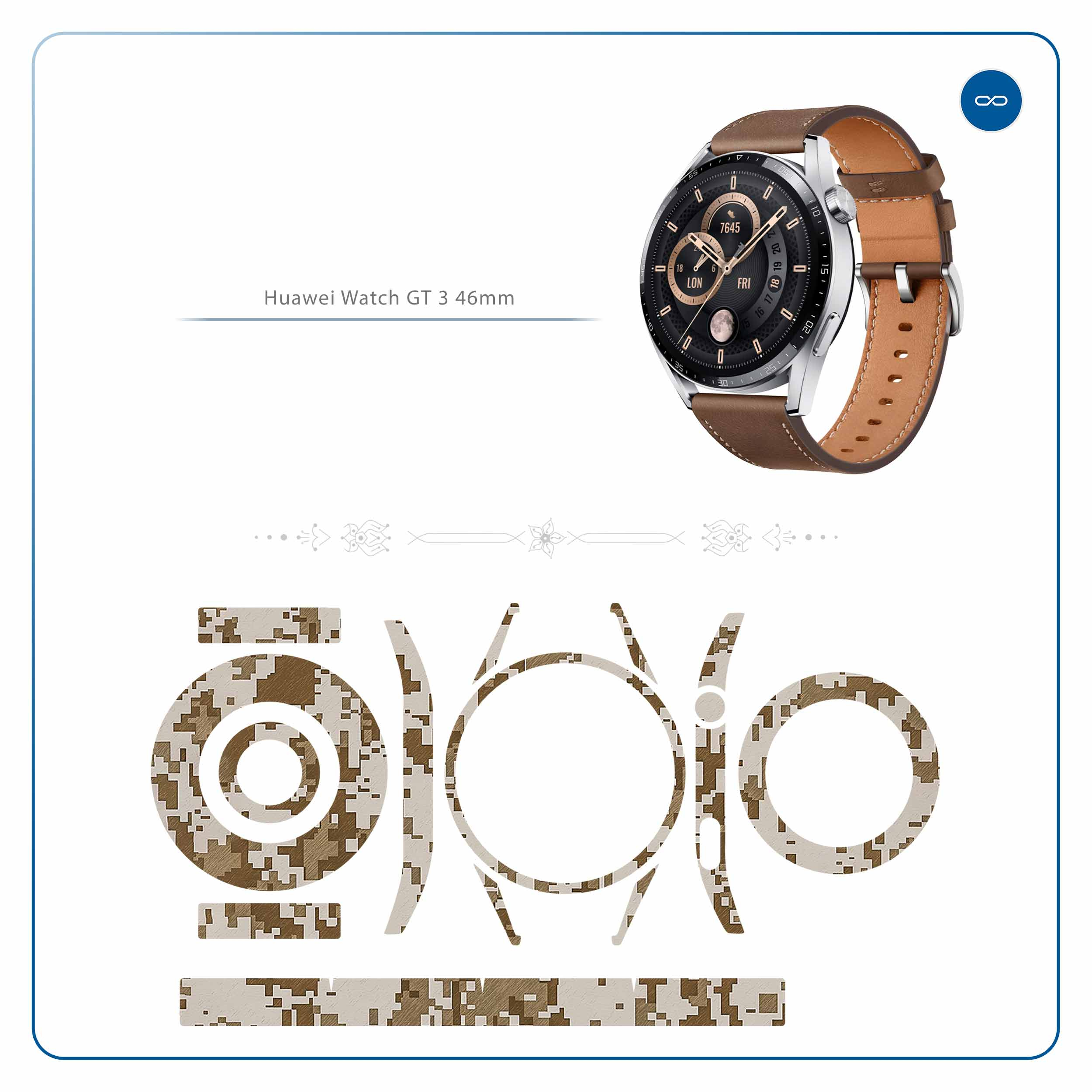 برچسب ماهوت طرح Army-Desert-Pixel مناسب برای ساعت هوشمند هوآوی Watch GT 3 46mm