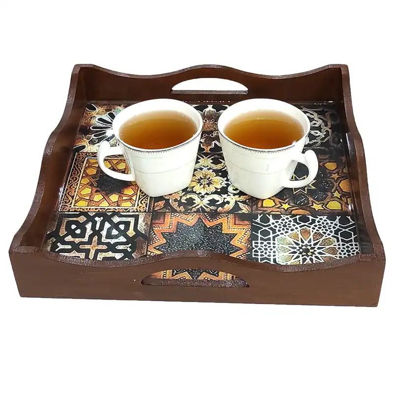 سینی چوبی رزینی طرح چند بعدی کد 3030