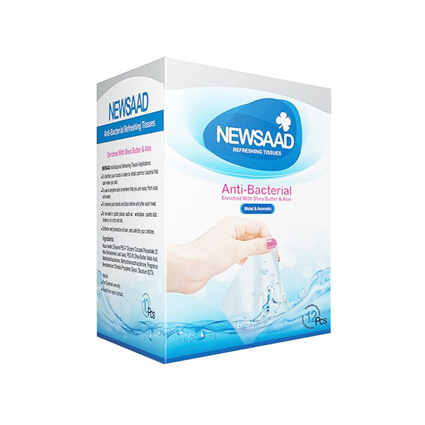 دستمال مرطوب نیوساد مدل آنتی باکتریال بسته 12 عددی