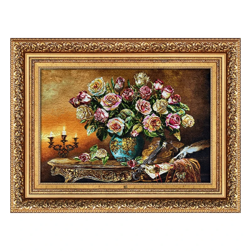 تابلو فرش دستباف فرش میرنظامی طرح گل و گلدان و شمع کد 2070