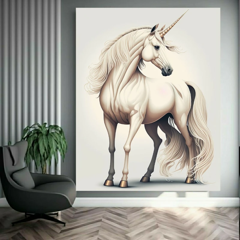 تابلو بوم طرح مخمل اسب تک شاخ فانتزی کد GR1777