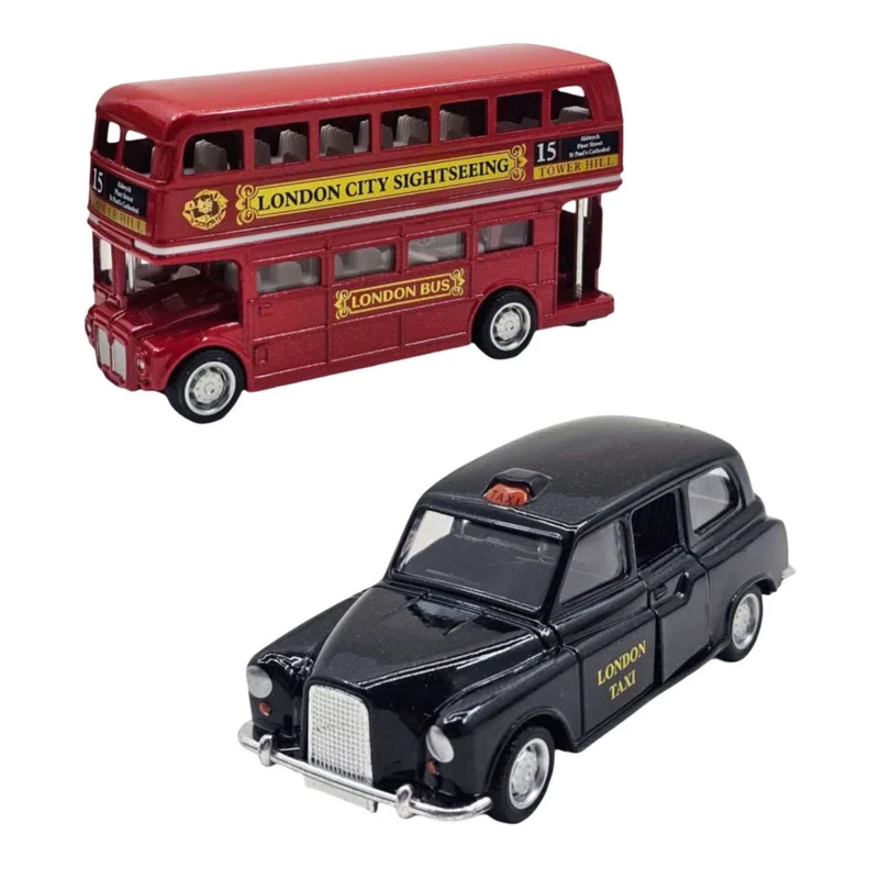 کیت ماشین بازی ناب سل مدل اتوبوس و تاکسی لندن فلزی مجموعه 2 عددی