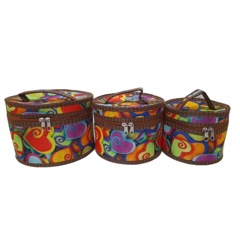 کیف لوازم آرایش زنانه مدل فندقی گرد کرپ یزد مجموعه 3 عددی