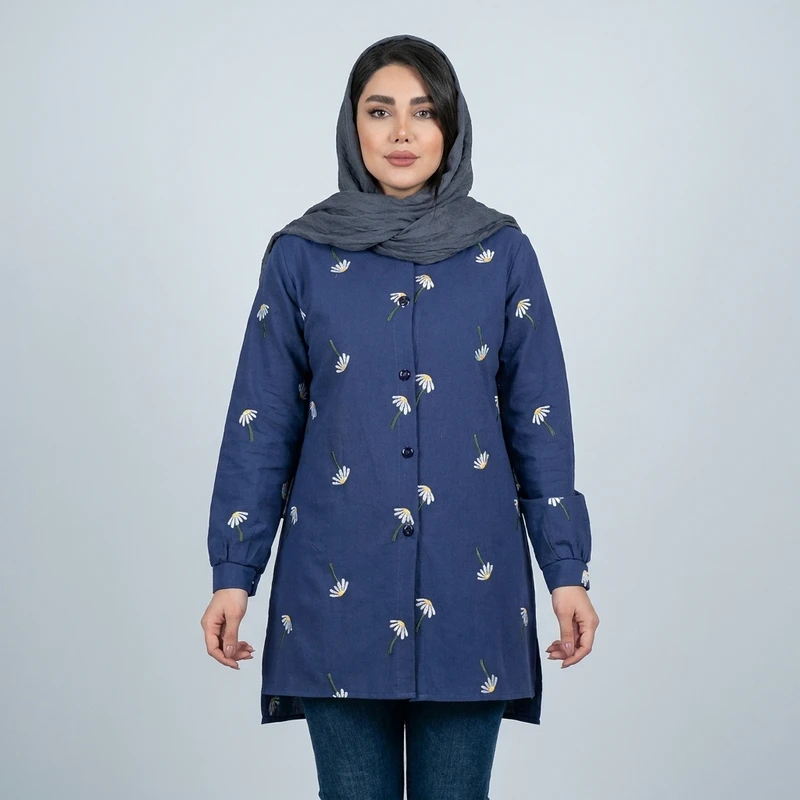 مانتو شومیزی زنانه مدل لینن گلدوزی بابونه
