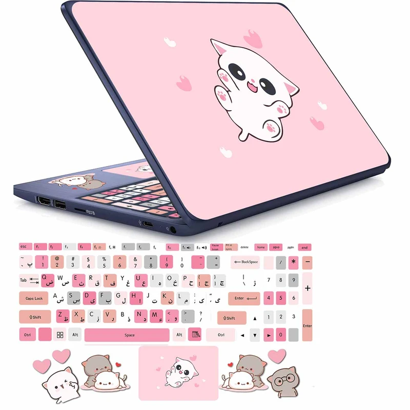  استیکر لپ تاپ مدل cute cat 02 مناسب برای لپ تاپ 15 تا 17 اینچ به همراه برچسب حروف فارسی کیبورد