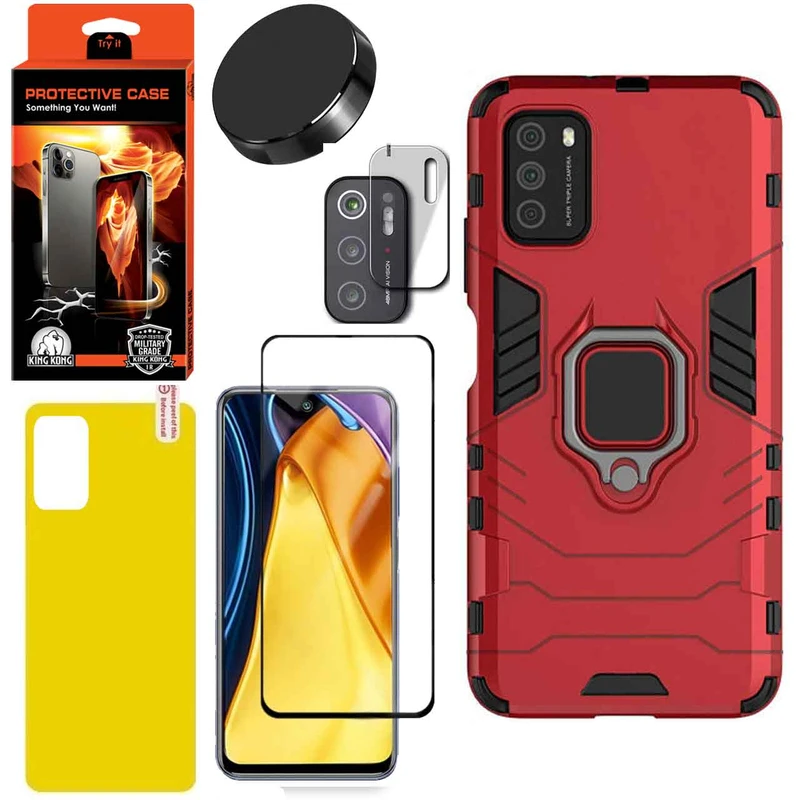 کاور کینگ کونگ مدل BATMAN مناسب برای گوشی موبایل شیائومی Poco M3 Pro به همراه محافظ صفحه نمایش و محافظ لنز دوربین و برچسب محافظ پشت گوشی و پایه نگهدارنده