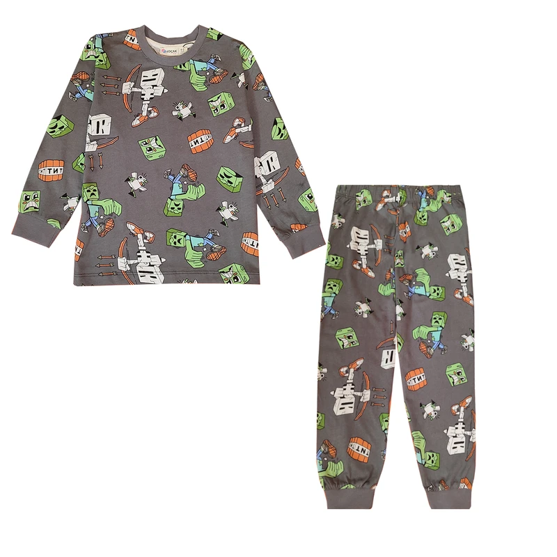 ست تی‌شرت آستین بلند و شلوار راحتی پسرانه مدل ماینکرفت 987