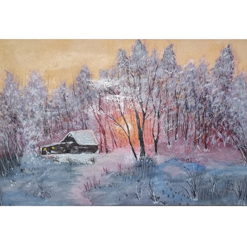 تابلو نقاشی رنگ روغن طرح طبیعت زمستانی کد 105 