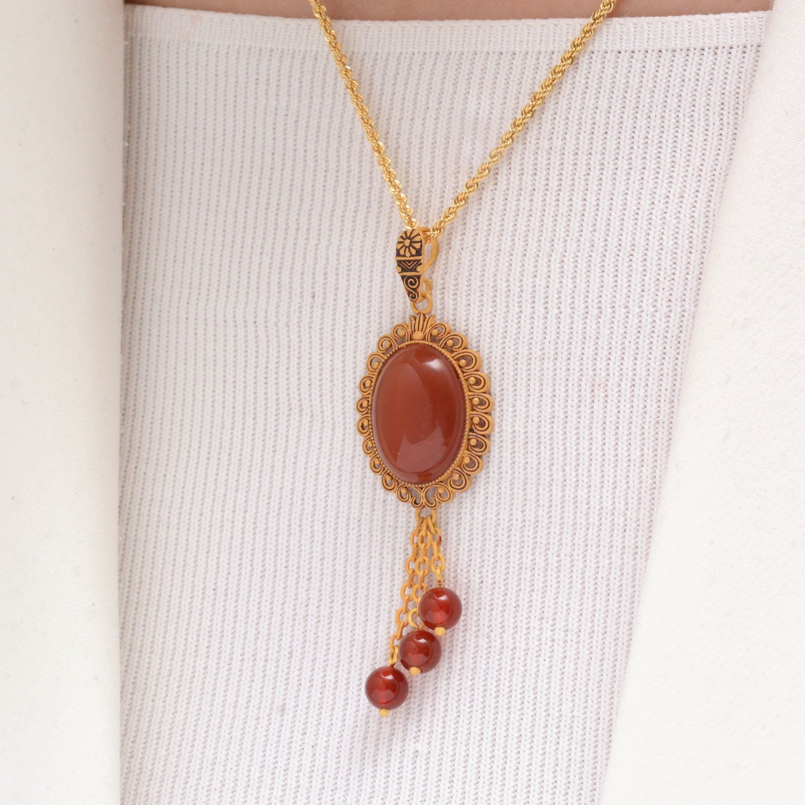 آویز گردنبند طلا 18 عیار زنانه طلای مستجابی مدل عقیق کد 110 -  - 2