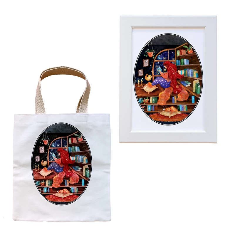 تابلو نقش افرا مدل کتاب دخت فریم سفید به همراه ساک پارچه ای